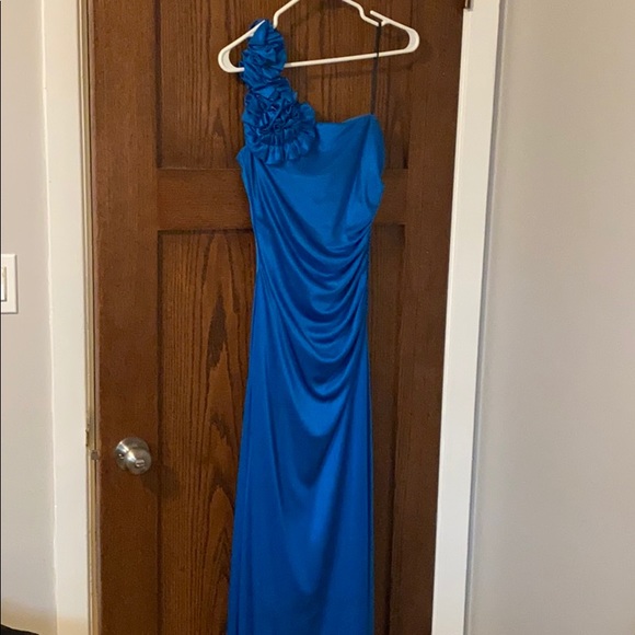One Shoulder Electric Blue Long Prom Dress - Picture 1 of 6